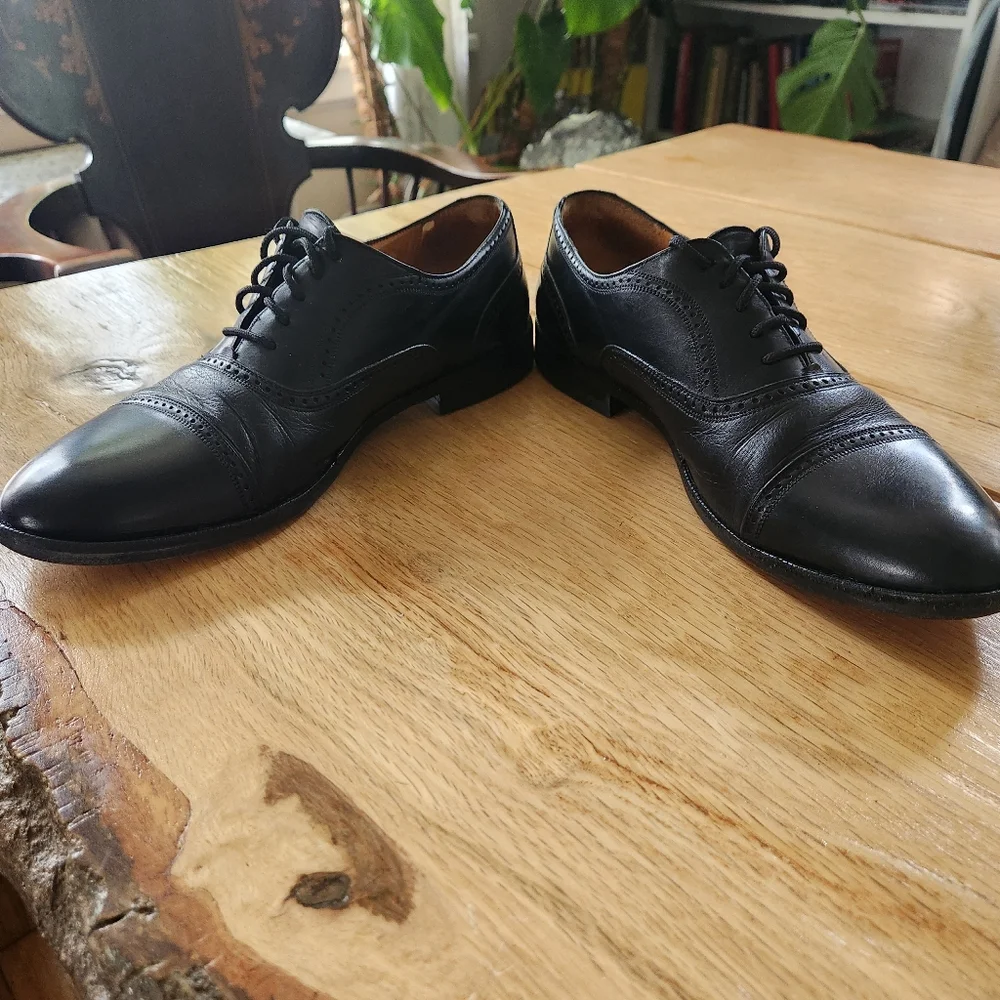 Mezlan Florence Cap Toe Black Leather & Deerskin Oxford Dress Shoes‎ Men Sz 8.5M